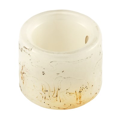 Lot 133 - Chinese White Jade Archer's Ring Carved on the...