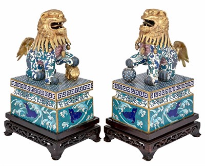 Lot 158 - Pair of Chinese Cloisonne Lions 20th Century...