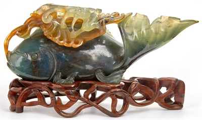 Lot 84 - Chinese Agate Carp 20th Century Posed flipping...