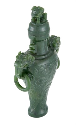 Lot 127 - Chinese Spinach Green Jade Covered Vase The...