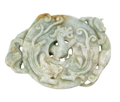 Lot 104 - Chinese Celadon Carved Bi The disk worked in...