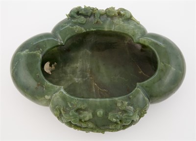 Lot 125 - Chinese Spinach Jade Quatrefoil Bowl The lobed...