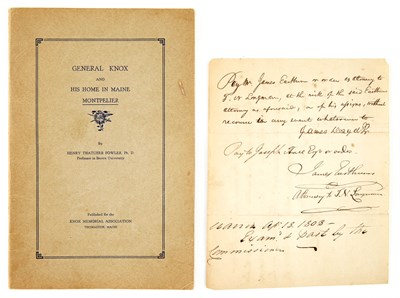 Lot 23 - KNOX, HENRY Document signed. Boston: 22...