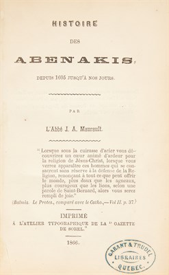 Lot 5 - [CANADA] MAURAULT, JOSEPH P. A. Histoire des...