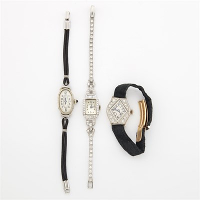 Lot 1783 - Three Platinum, Gold and Diamond Wristwatches