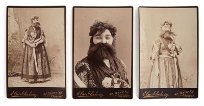 Lot 119 - [CIRCUS] Three cabinet cards of a bearded lady....