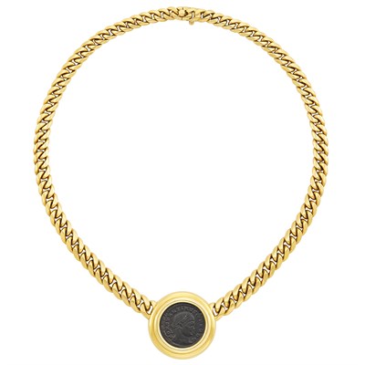 Lot 235 - Gold and Ancient Coin Curb Link Chain Necklace, Bulgari