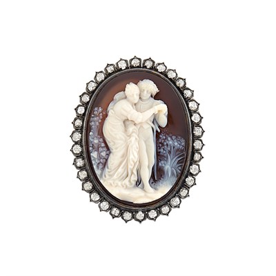 Lot 289 - Antique Silver, Gold, Agate Cameo and Diamond Brooch, France