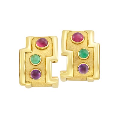Lot 9 - Pair of Gold and Cabochon Gem-Set Earclips, Haroldo Burle Marx