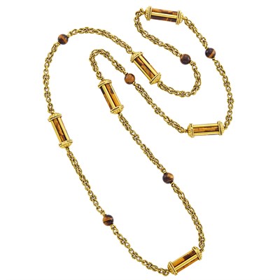 Lot 27 - Gold and Tiger's Eye Bead Necklace, Kutchinsky