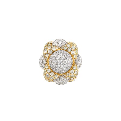 Lot 173 - Gold, Platinum, Diamond and Yellow Diamond Flower Dome Ring with Interchangeable South Sea Cultured Pearl