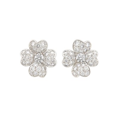 Lot 95 - Pair of Platinum and Diamond 'Cosmos' Flower Earrings, Van Cleef & Arpels