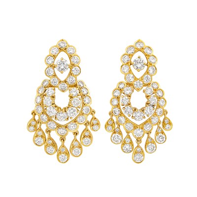 Lot 366 - Pair of Gold and Diamond Pendant-Earclips, Van Cleef & Arpels