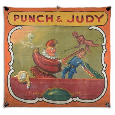 Lot 138 - Punch & Judy Sideshow Banner 1930s Stamped...
