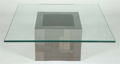 Lot 372 - Paul Evans Patinated Metal and Glass Low Cube...