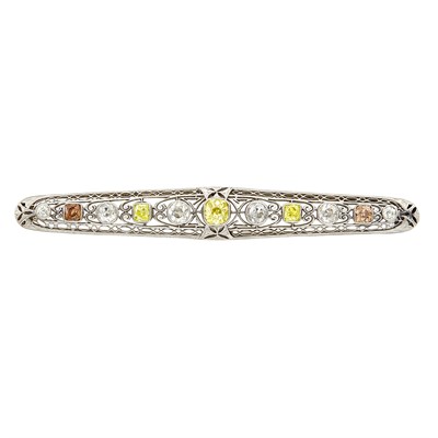 Lot 123 - Edwardian Platinum, Diamond and Colored Diamond Bar Brooch