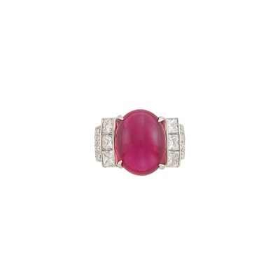 Lot 74 - Platinum, Cabochon Rubellite and Diamond Ring