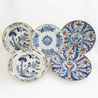 Lot 255A - Group of Five Dutch Delft Chargers Comprising...