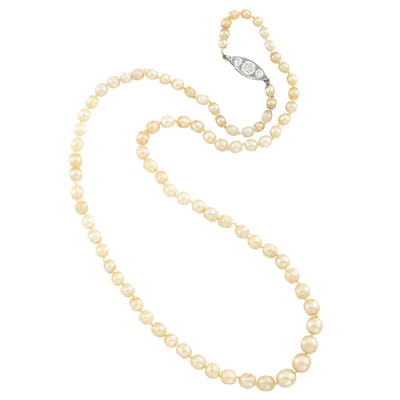 Lot 105 - Natural and Cultured Pearl Necklace with Platinum and Diamond Clasp