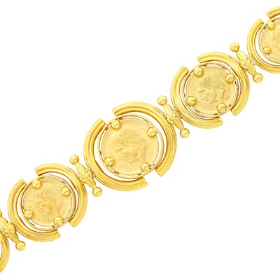 Lot 251 - Gold and Gold Mexican Coin Bracelet