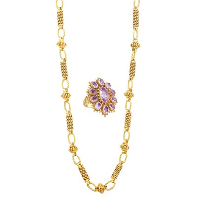 Lot 303 - Gold Chain Necklace and Georgian Gold and Pink Topaz Ring