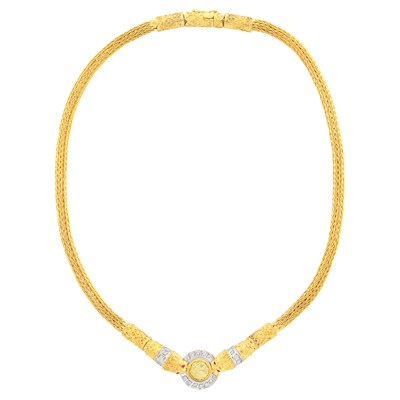 Lot 236 - Two-Color Gold and Diamond Medallion Necklace