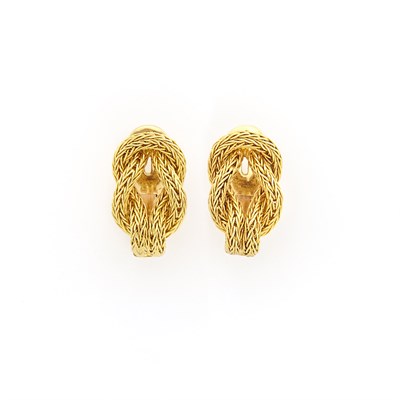 Lot 1628 - Pair of Gold Braided Knot Earclips, Ilias Lalaounis
