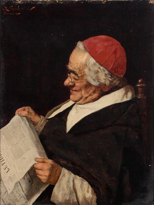 Lot 69 - A. Tamborini Priest Reading le Figaro Signed A....