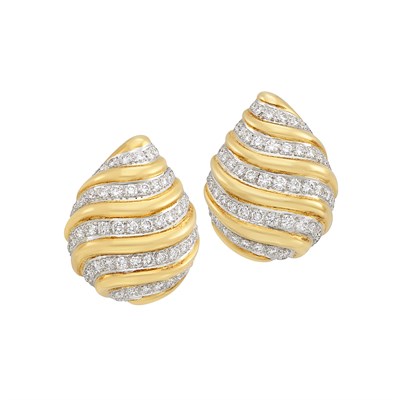 Lot 25 - Pair of Gold, Platinum and Diamond Earclips, David Webb