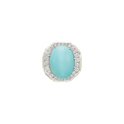 Lot 192 - White Gold, Platinum, Turquoise and Diamond Ring, David Webb