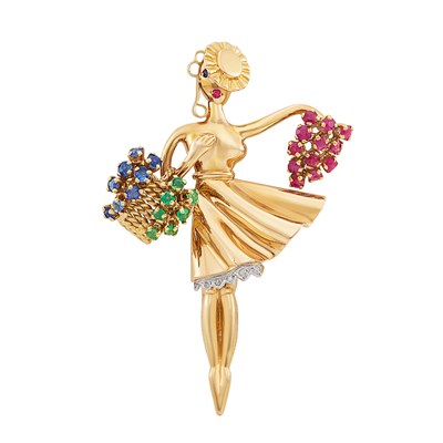 Lot 103 - Gold, Platinum, Gem-Set and Diamond Clip-Brooch, Jacques Lacloche