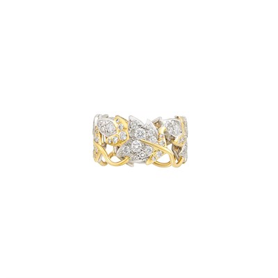 Lot 233 - Gold, Platinum and Diamond 'Four Leaves' Band Ring, Tiffany & Co., Schlumberger