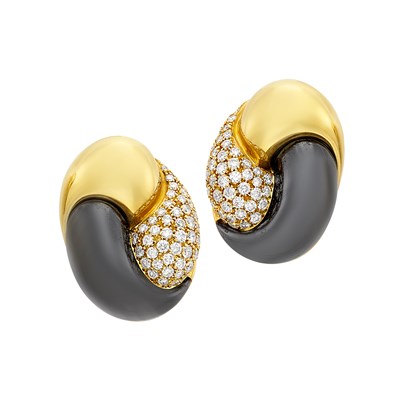 Lot 156 - Pair of Gold, Diamond and Hematite Earclips