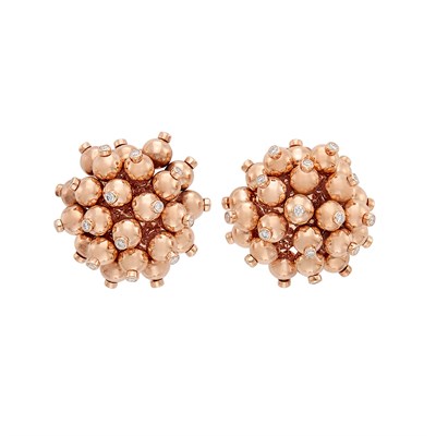 Lot 152 - Pair of Rose Gold and Diamond Earclips, Aletto Brothers