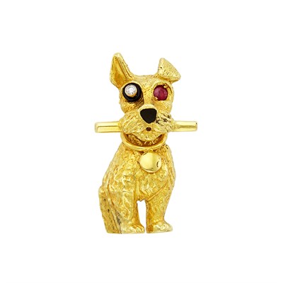 Lot 114 - Gold, Ruby and Diamond Dog Clip, Cartier, Paris