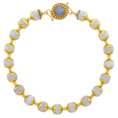 Lot 263 - Gold and Chalcedony Bead Necklace