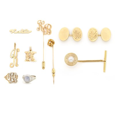 Lot 1290 - Group of Gold, Metal, Diamond and Star Sapphire Stick Pins, Rings, Cufflinks and Pendants
