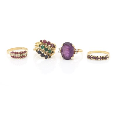 Lot 1283 - Three Gold and Gem-Set Band Rings and Ring