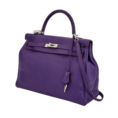 Lot 127 - Hermès Violet Togo Leather 'Kelly' 35 cm Handbag
