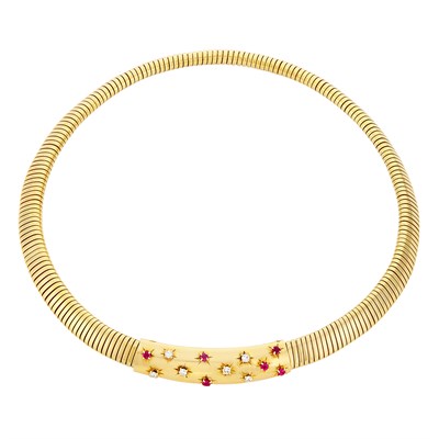 Lot 102 - Gold, Ruby and Diamond Snake Link Necklace, Van Cleef & Arpels