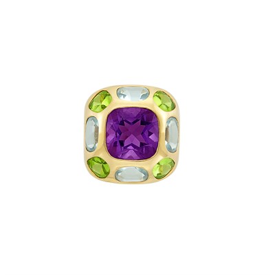 Lot 218 - Gold, Amethyst and Cabochon Peridot and Aquamarine 'Baroque' Ring, Chanel, France
