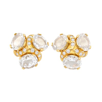 Lot 29 - Pair of Gold, Rock Crystal and Diamond Earclips, Verdura