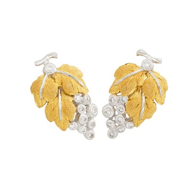 Lot 185 - Pair of Two-Color Gold and Diamond Earrings, Mario Buccellati