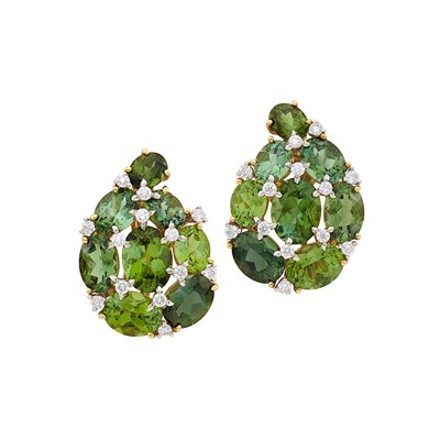 Lot 44 - Pair of Gold, Tourmaline and Diamond 'Paisley' Earclips, Verdura