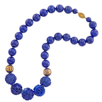 Lot 242 - Lapis, Silver-Gilt and Enamel Bead Necklace