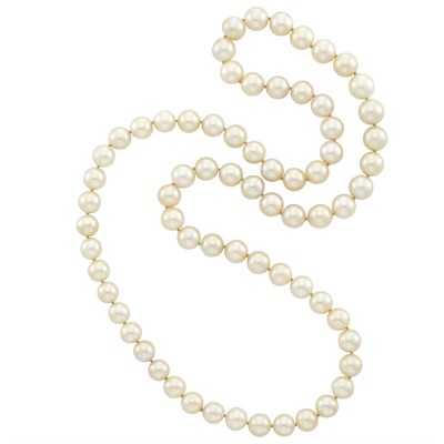 Lot 540 - Long Light Golden Cultured Pearl Necklace