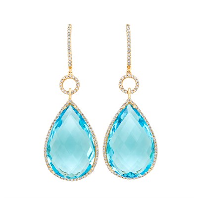 Lot 443 - Pair of Rose Gold, Blue Topaz, and Diamond Pendant-Earrings