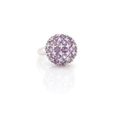 Lot 1802 - White Gold, Amethyst and Diamond Ball Ring