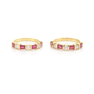 Lot 1532 - Two Gold, Ruby and Diamond Band Rings