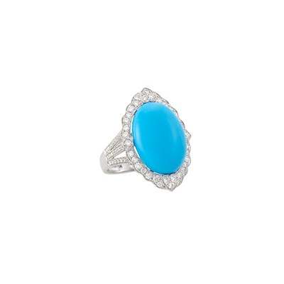 Lot 1128 - White Gold, Turquoise and Diamond Ring
